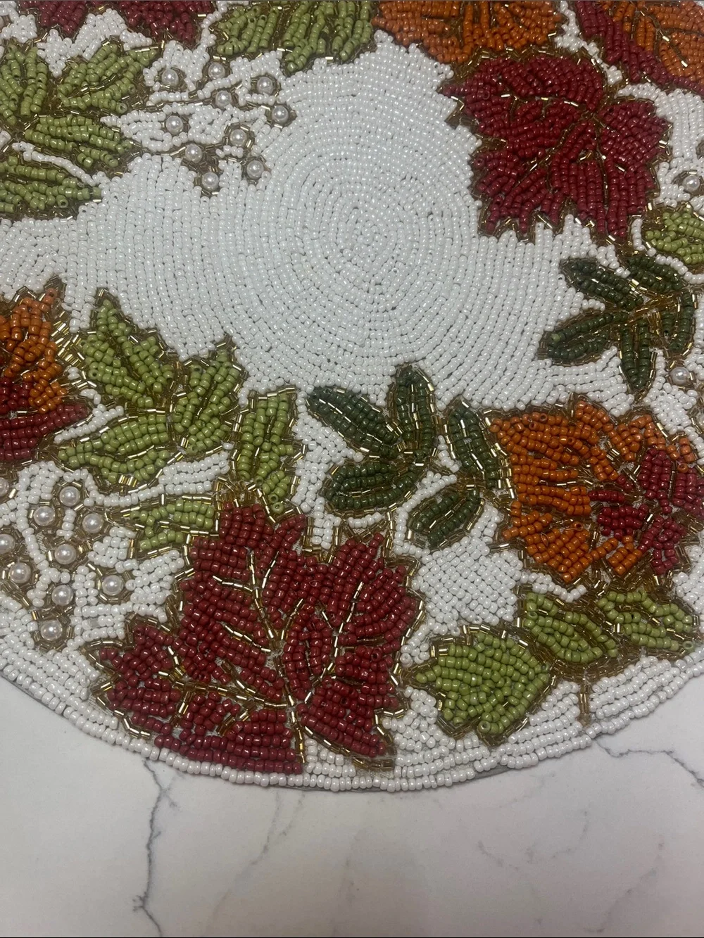 Tahari FALL LEAVES Beaded Placemat Charger 14” Multicolor Fall Thanksgiving NEW